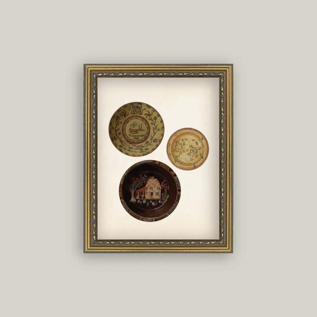 Three Antique Plates Framed Art