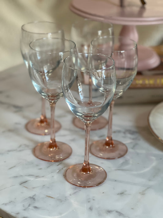 Vintage Peach Stemmed Wine Glasses
