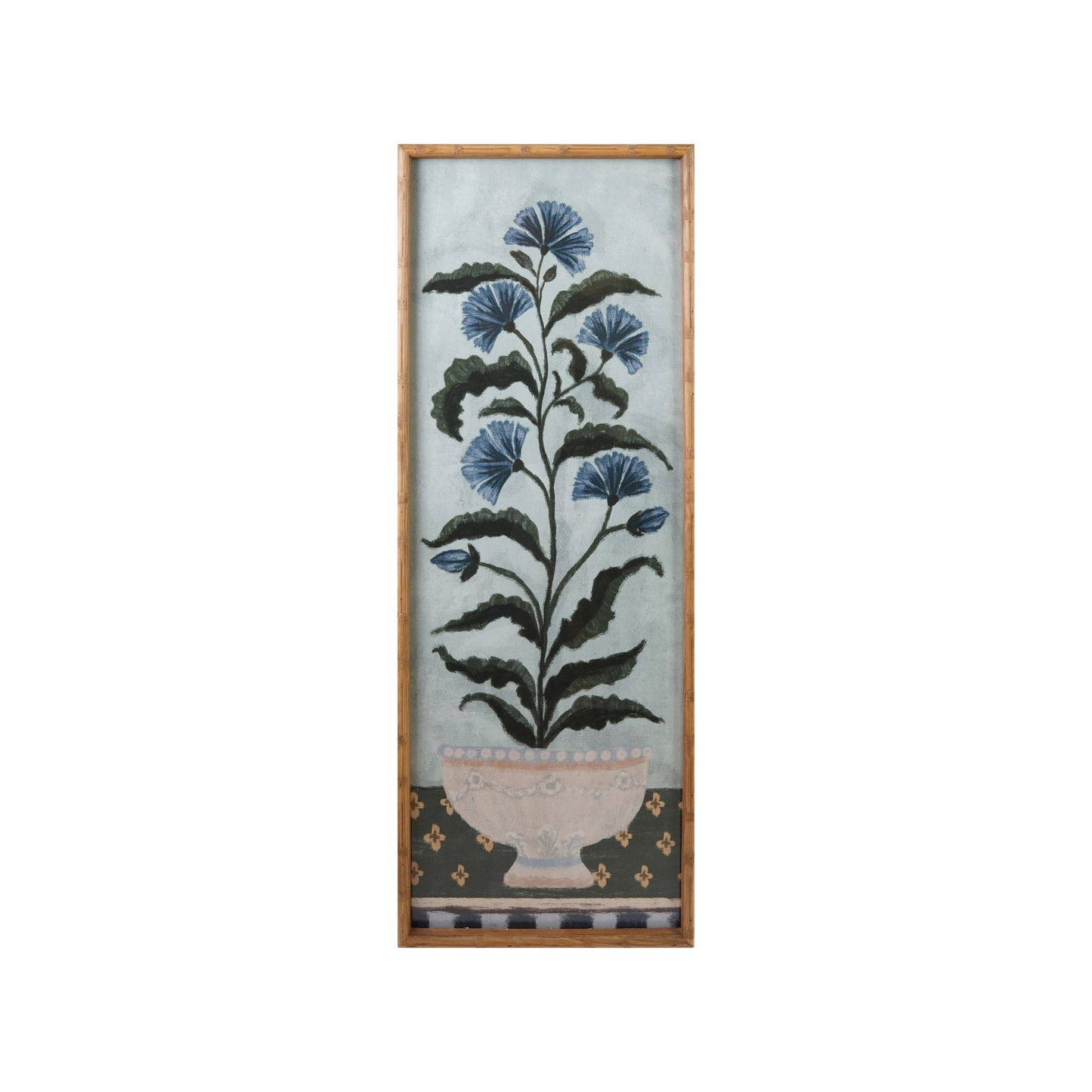 Blue Floral Art with Bamboo Style Frame