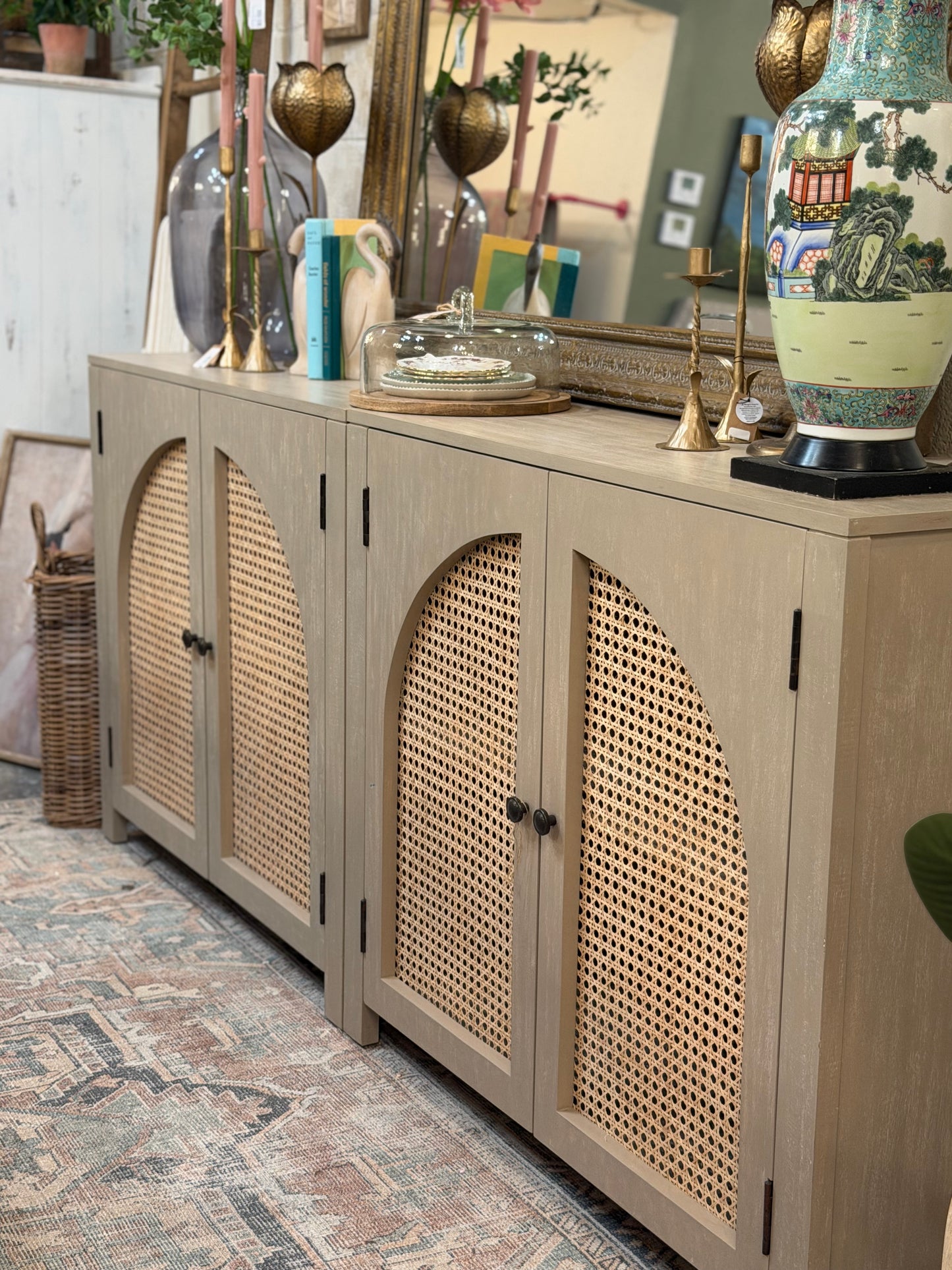 Modern Arched Cabinet in Whitewash
