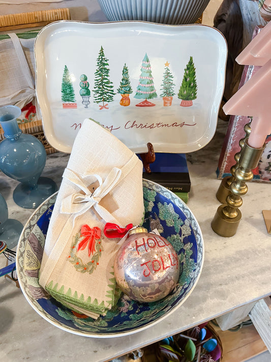 Set of Four Holiday Wreath Napkins