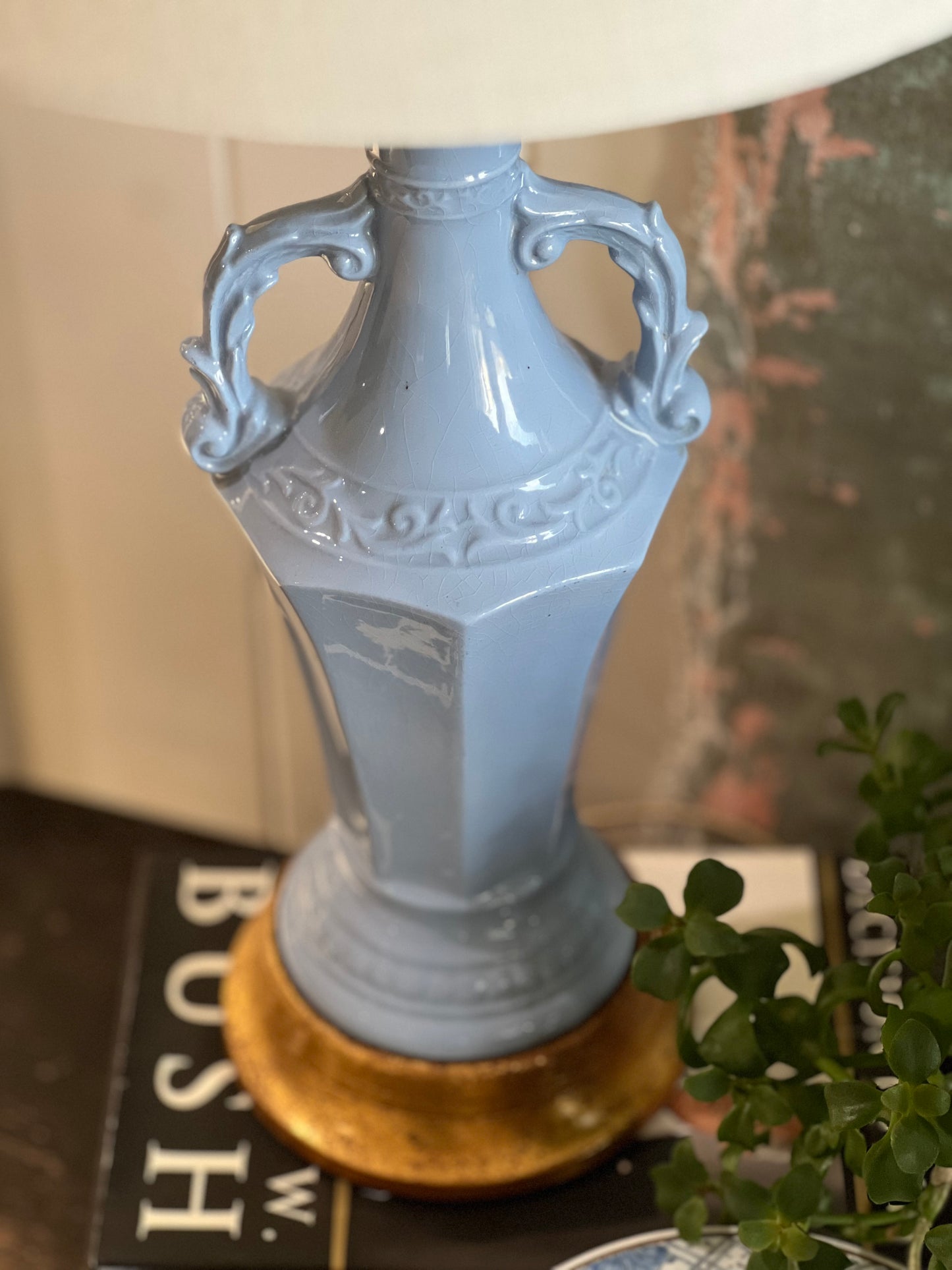 Blue Trophy Lamp w/ Lampshade