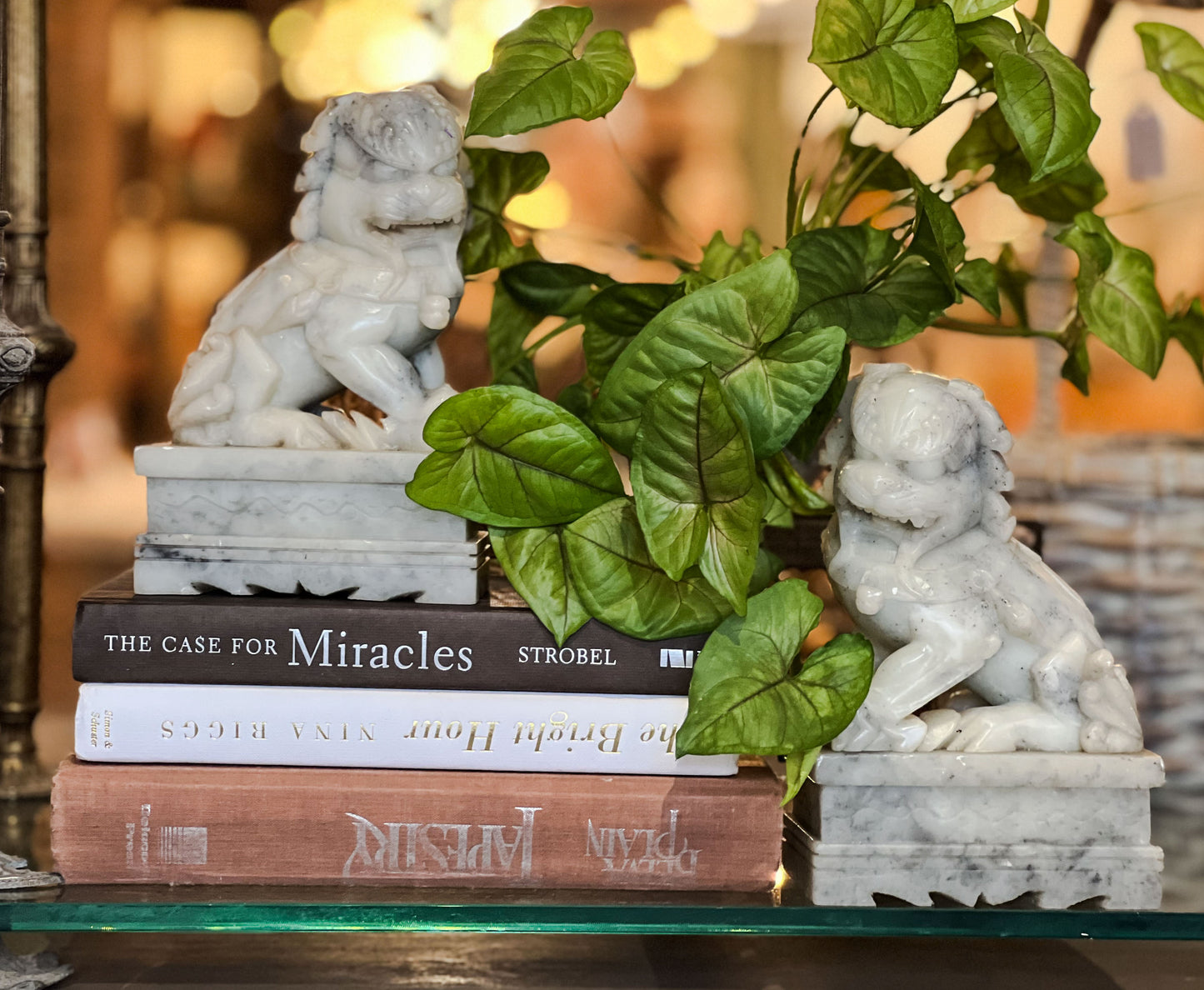 Vintage Soapstone Chinese Foo Dog Statues / Book Ends