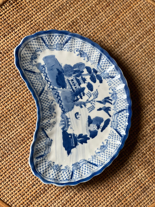 Vintage Blue and White Crescent Plate