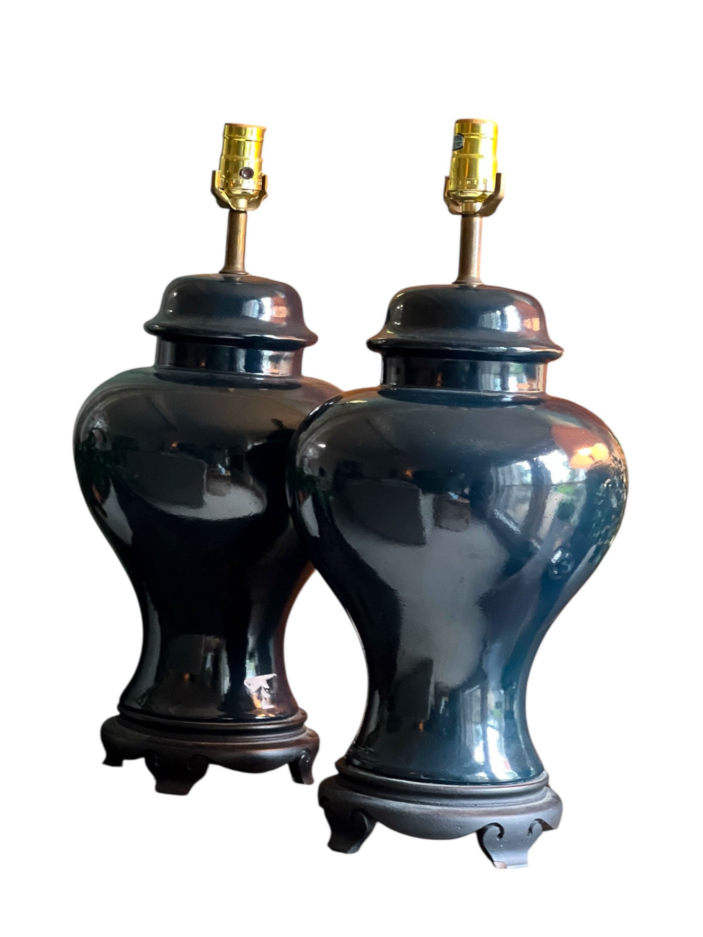 Pair of Vintage Navy Porcelain Lamps