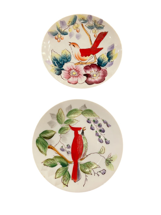 Vintage Hand Painted Floral Bird Plate