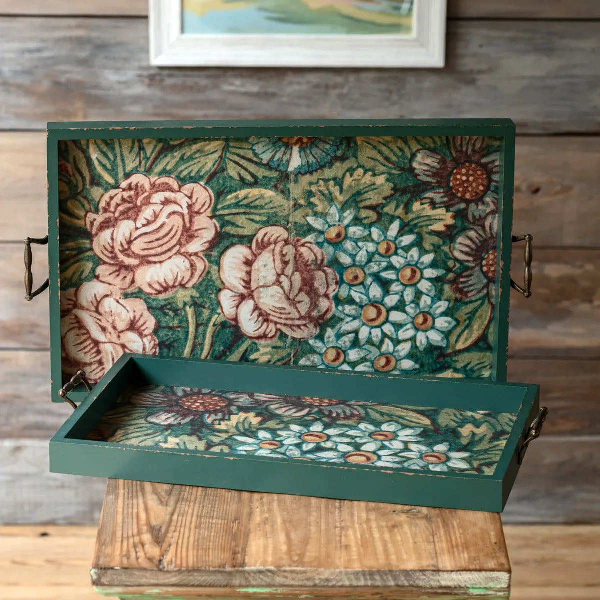 Large Green Floral Tray