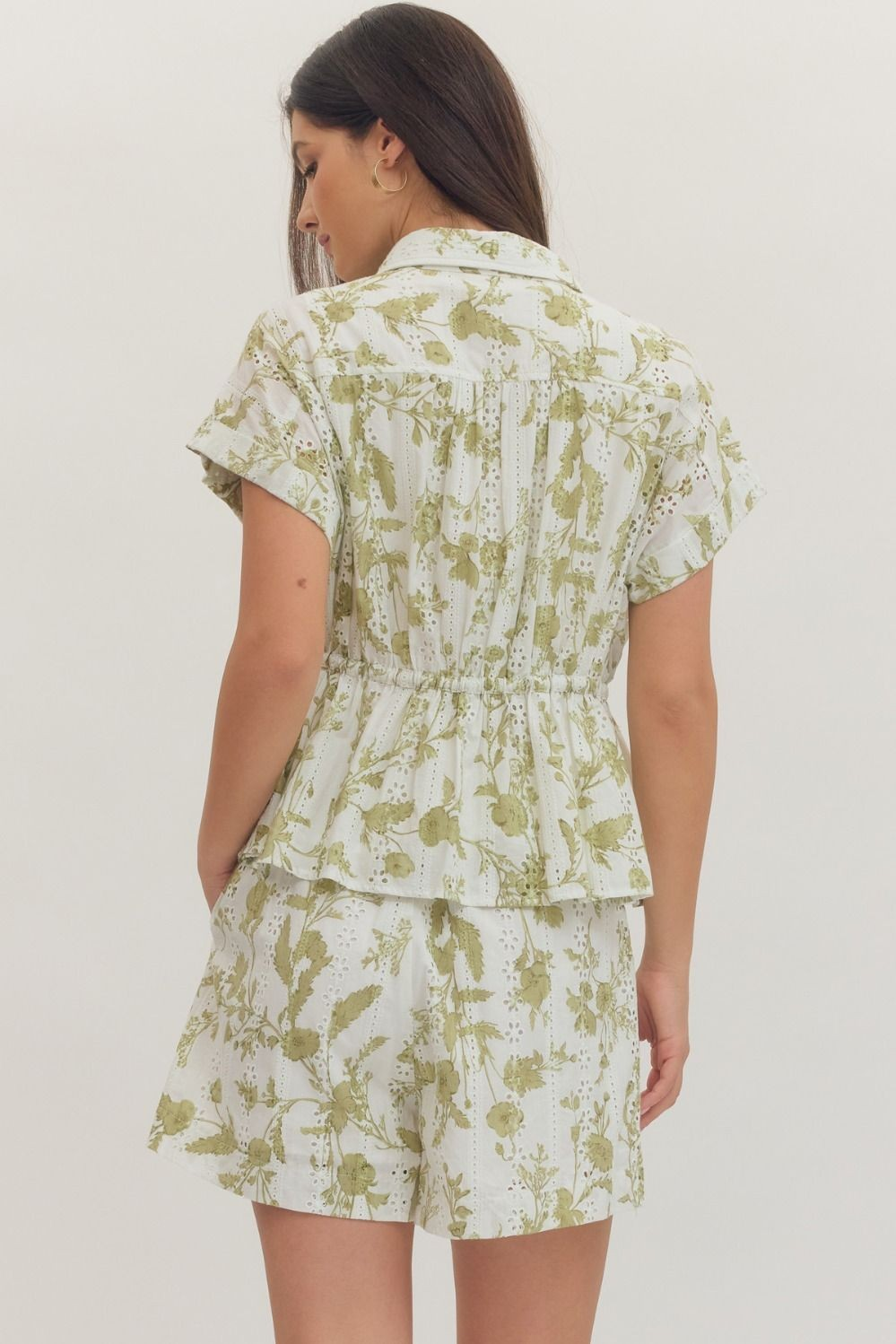 Green Floral Eyelet Top