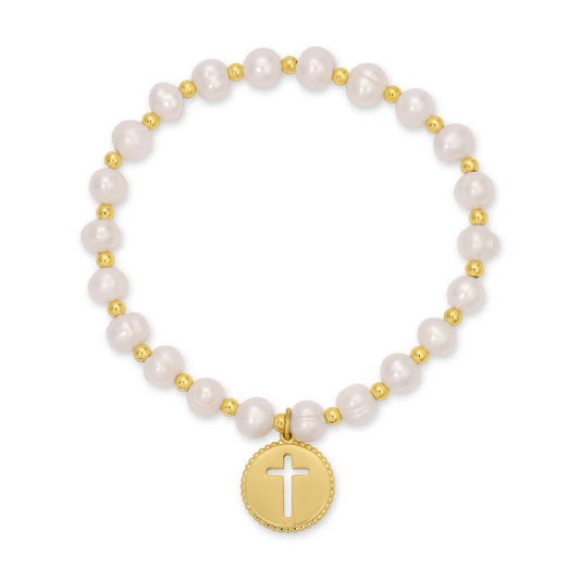 Pearl Beaded Bracelet w/ Cross Charm