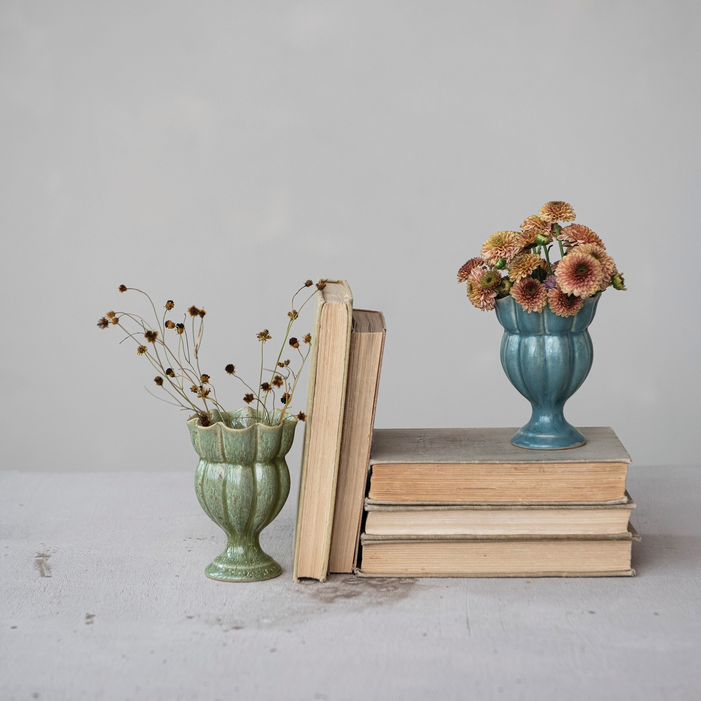 Stoneware Scalloped Footed Vase