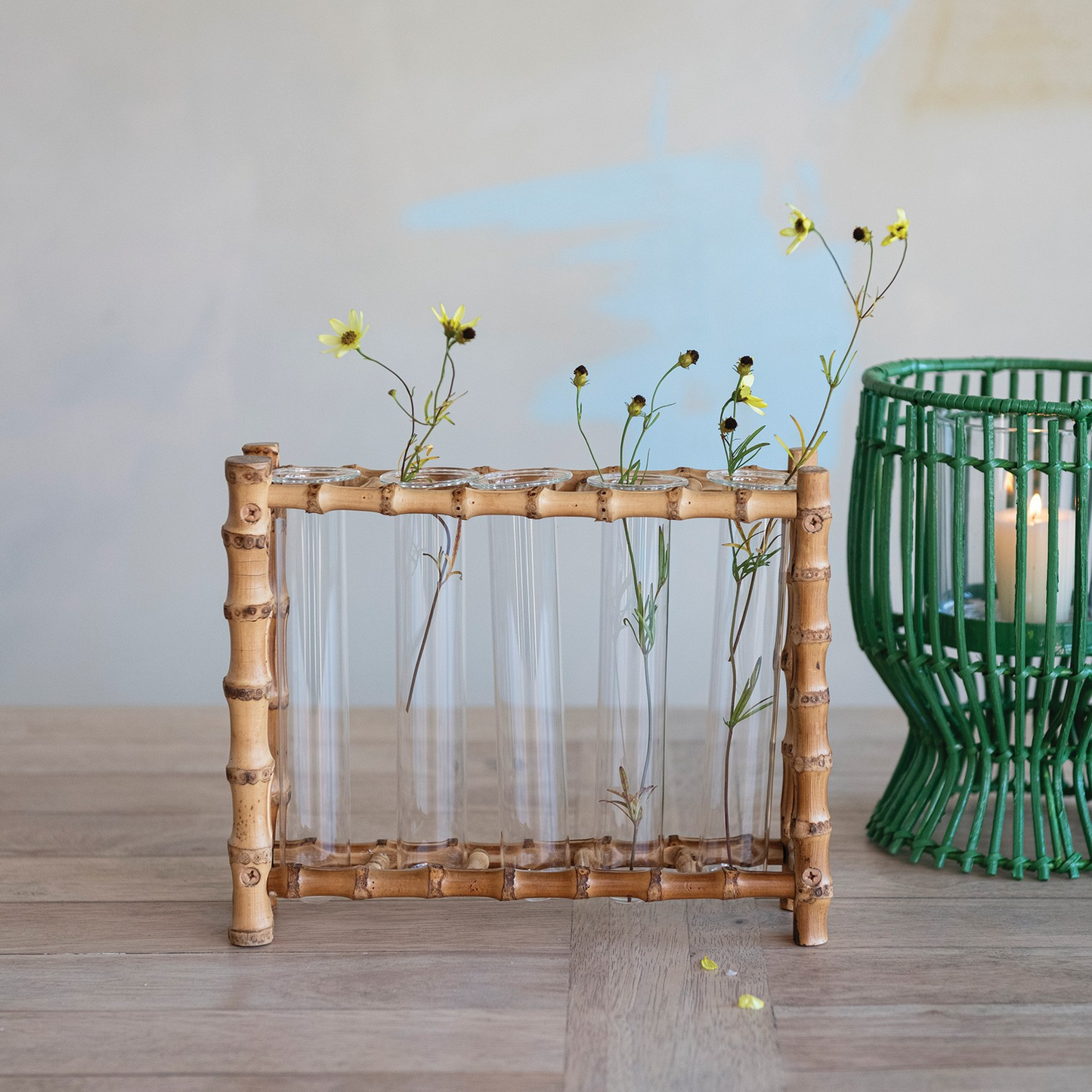Bamboo Stand/ Glass Vases