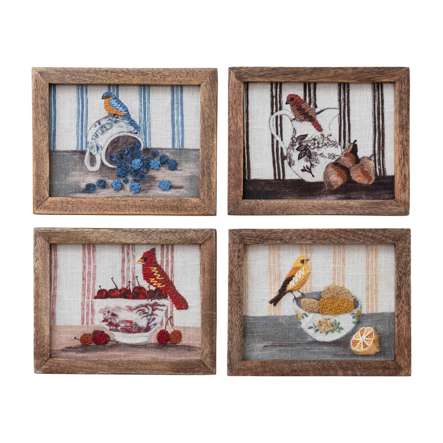 Framed Cotton Embroidered Bird