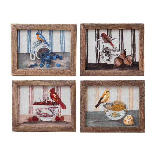 Framed Cotton Embroidered Bird