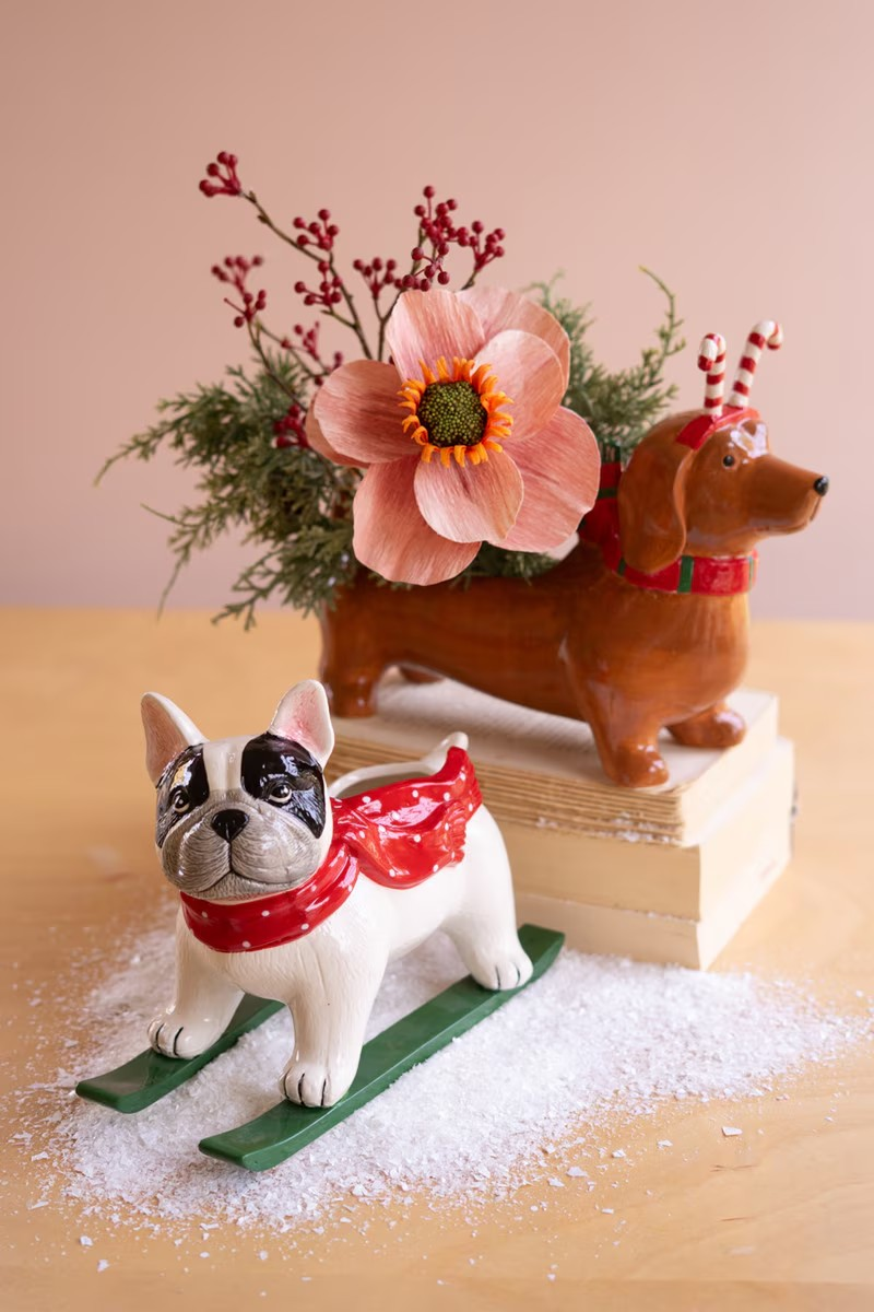 Skiing Dog Planter