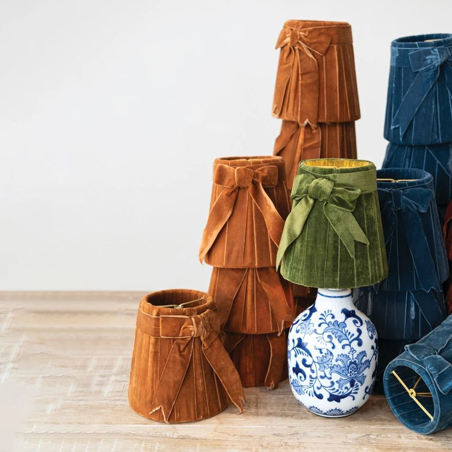 Green Velvet Ribbon Clip-on Lampshade