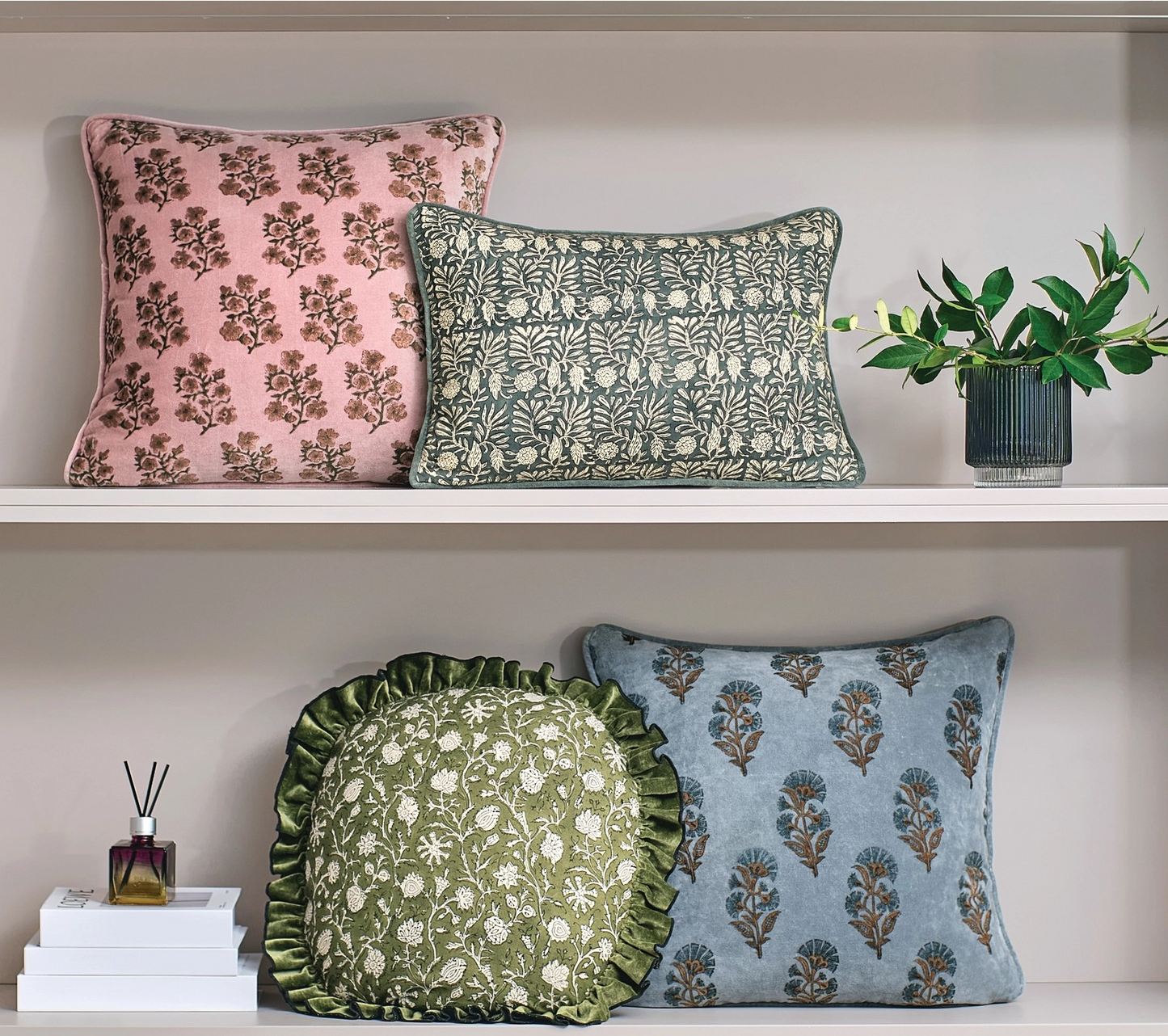 Block Print Leaf Lumbar Pillow