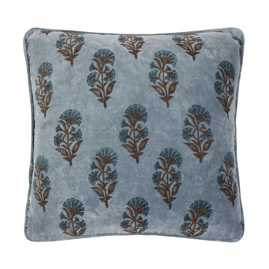 Blue Floral Block Print Pillow