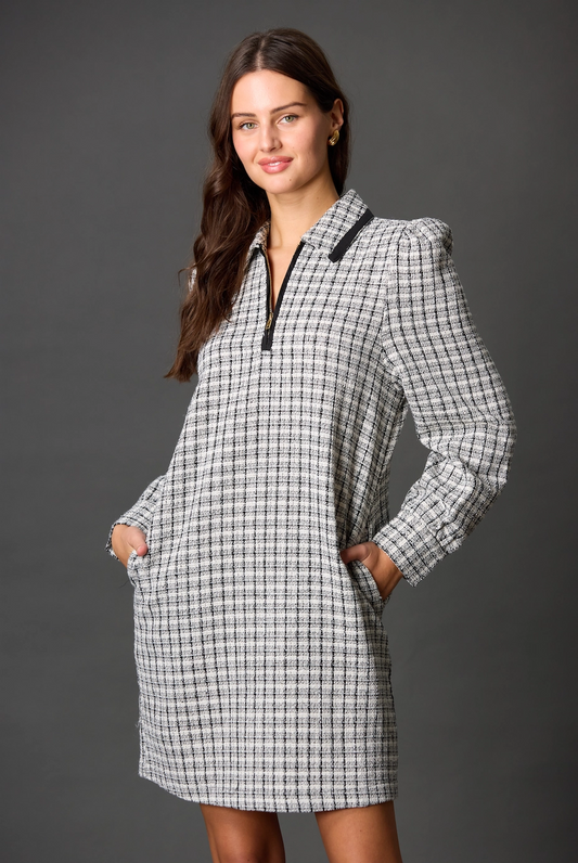 Boucle Quarter Zip Dress