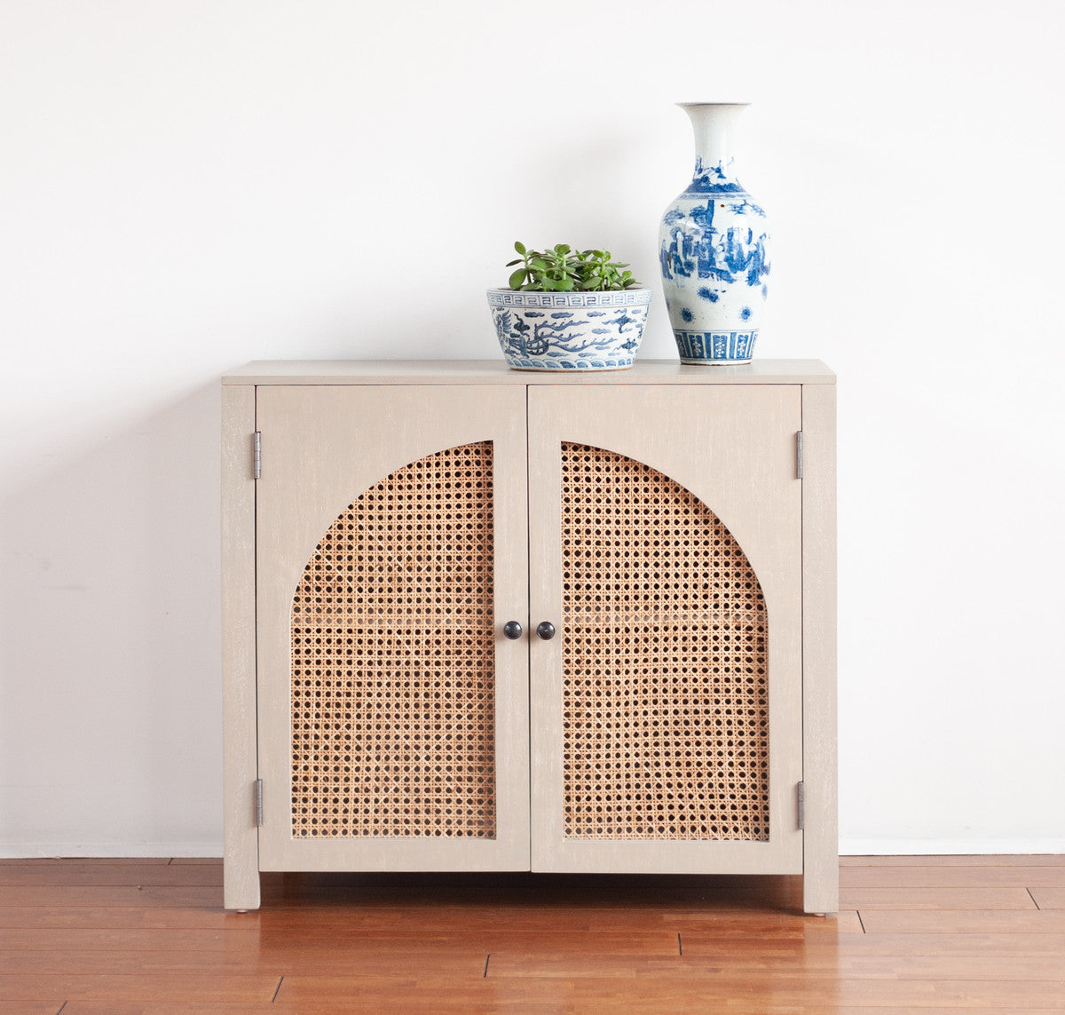 Modern Arched Cabinet in Whitewash