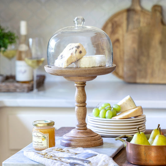 Wood Server W/ Glass Dome