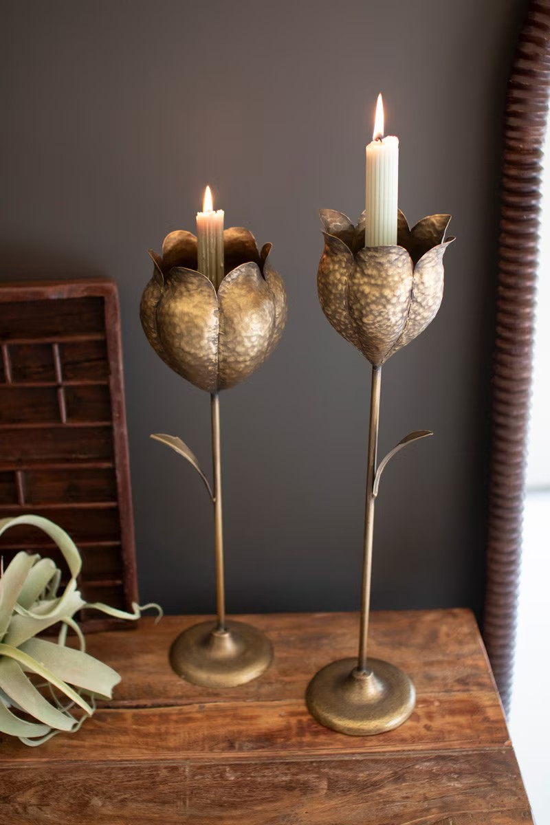 Brass Tulip Candlestick Holder