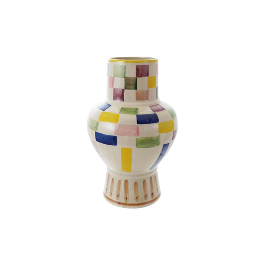 Hand-painted Stoneware Check Vase