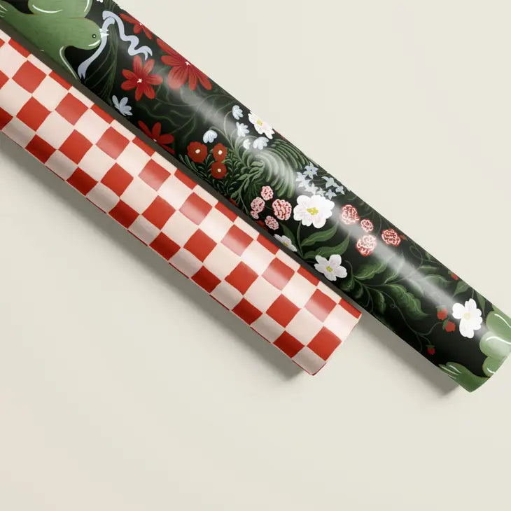 Floral & Check Wrapping Paper