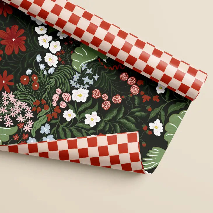 Floral & Check Wrapping Paper