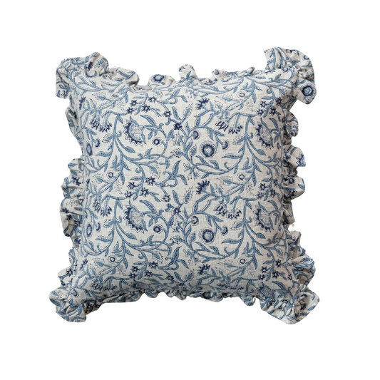 Blue & Cream Floral Pillow