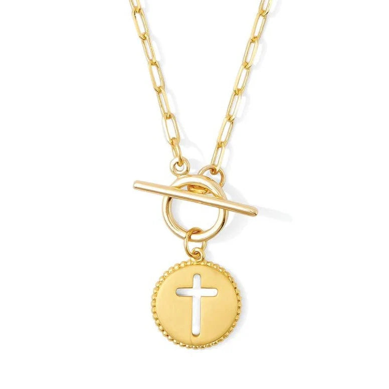 Cross Paperclip Toggle Necklace