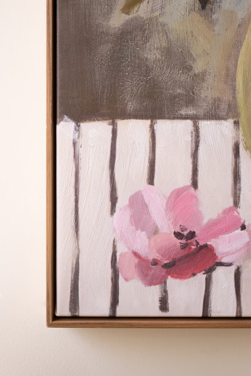 Framed Print of Pink Flowers in Green Vase