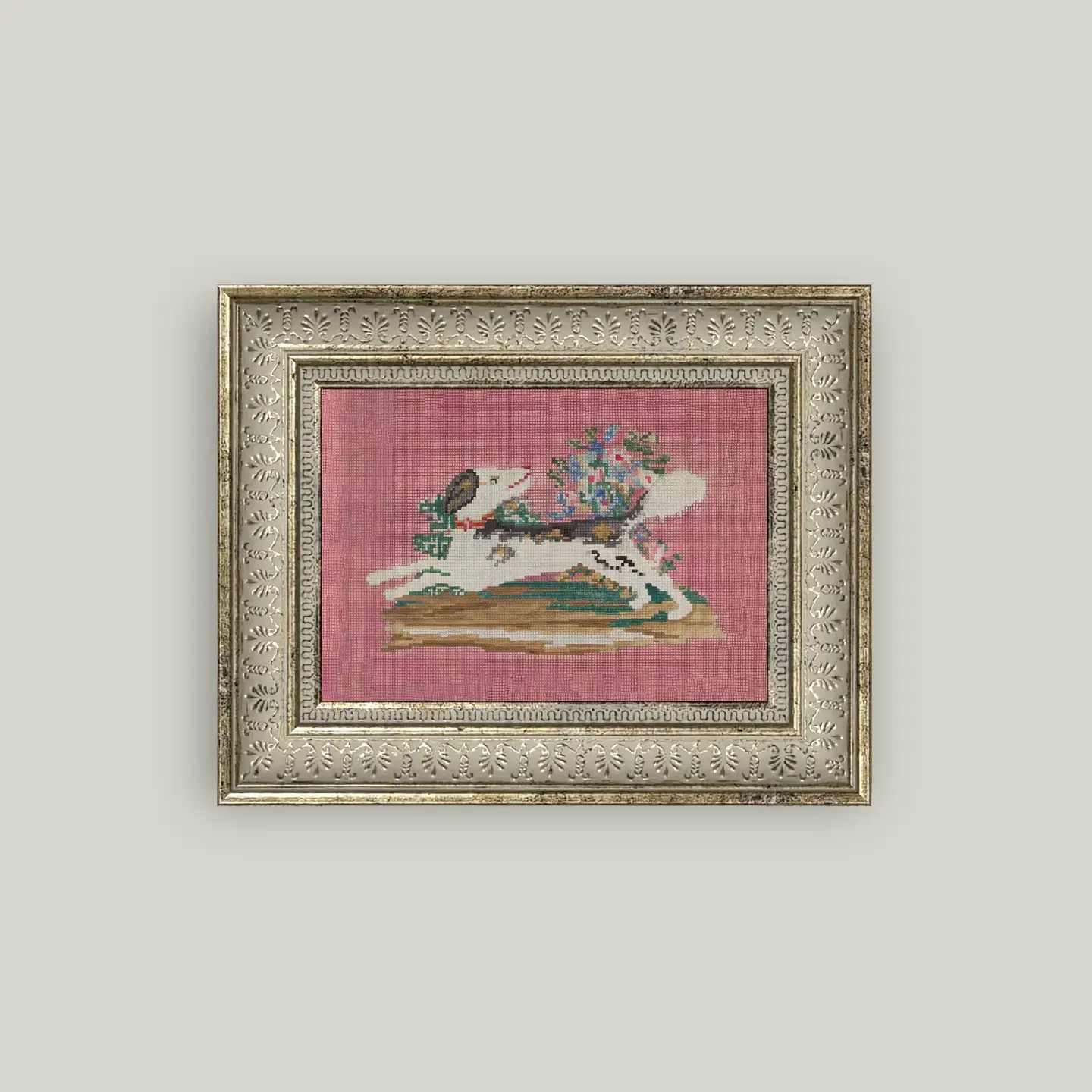 Embroidered Dog Framed Print