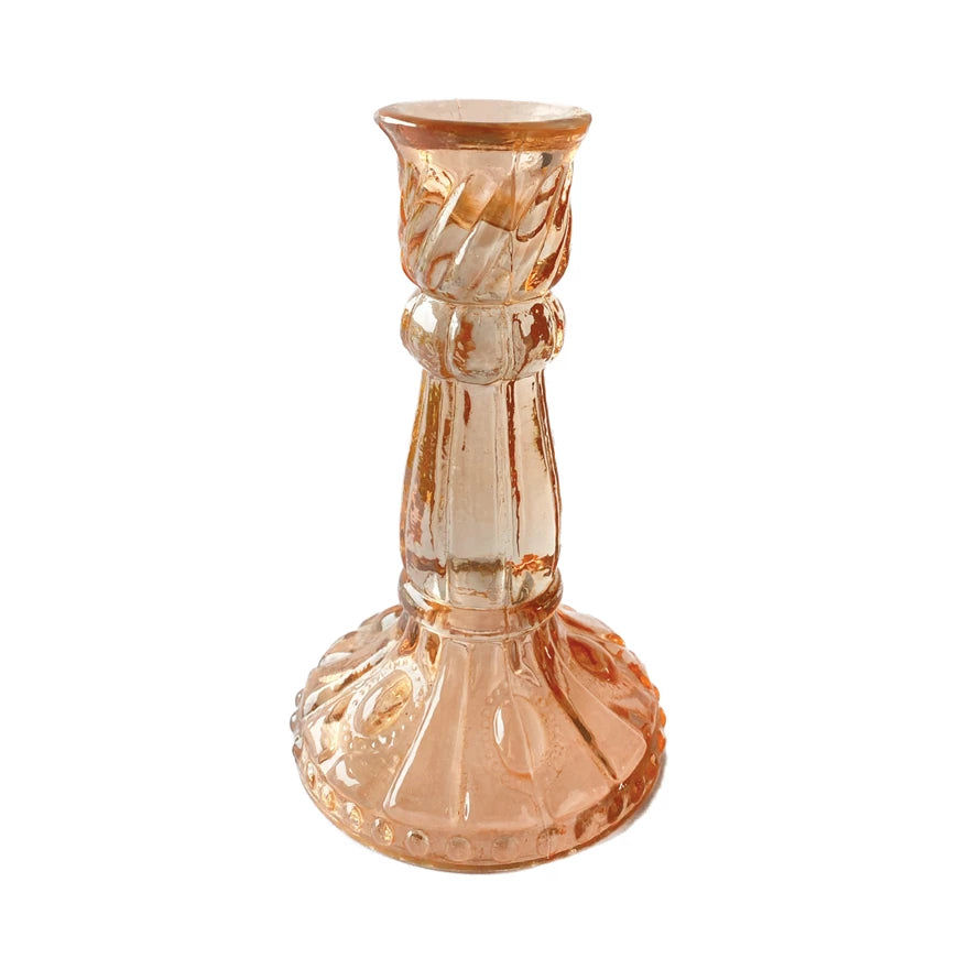 Pink Glass Candlestick Holder