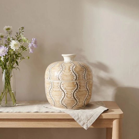 Hand-Painted Stoneware Jar