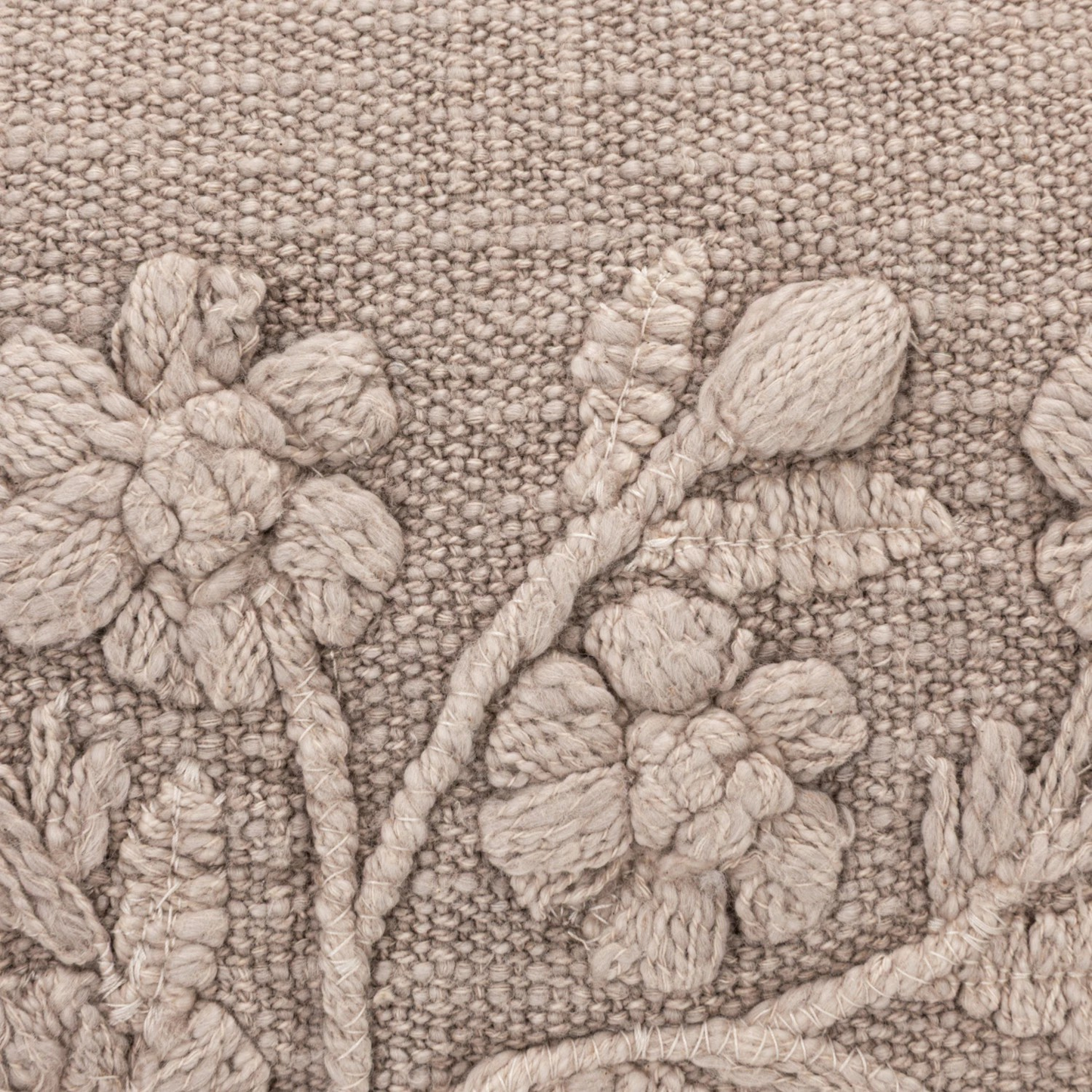 Taupe Floral Embroidered Lumbar Pillow