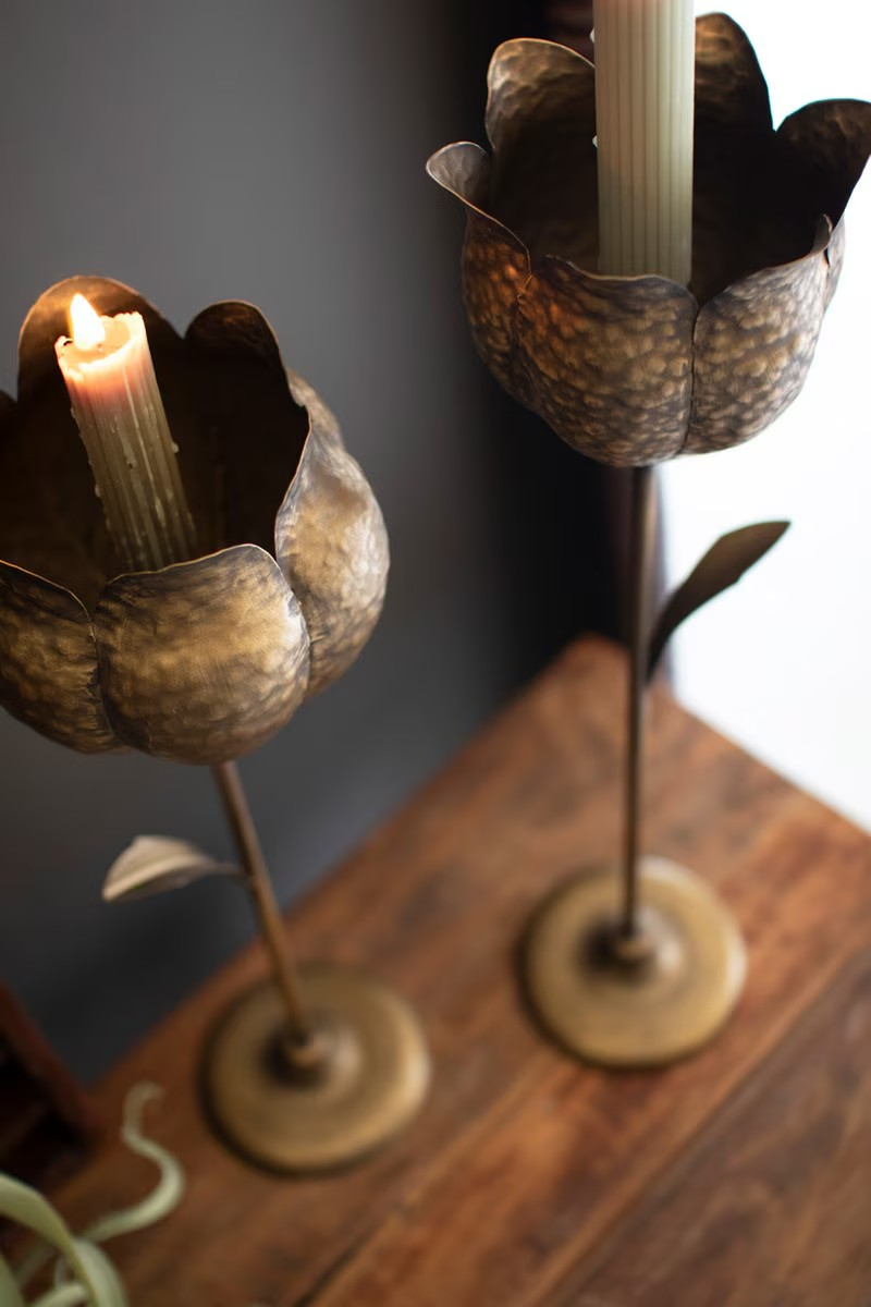 Brass Tulip Candlestick Holder