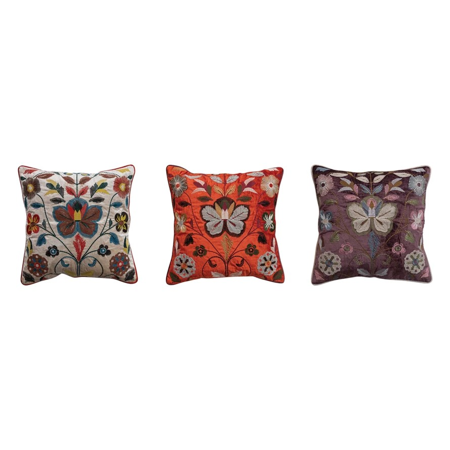 Embroidered Floral Pillow
