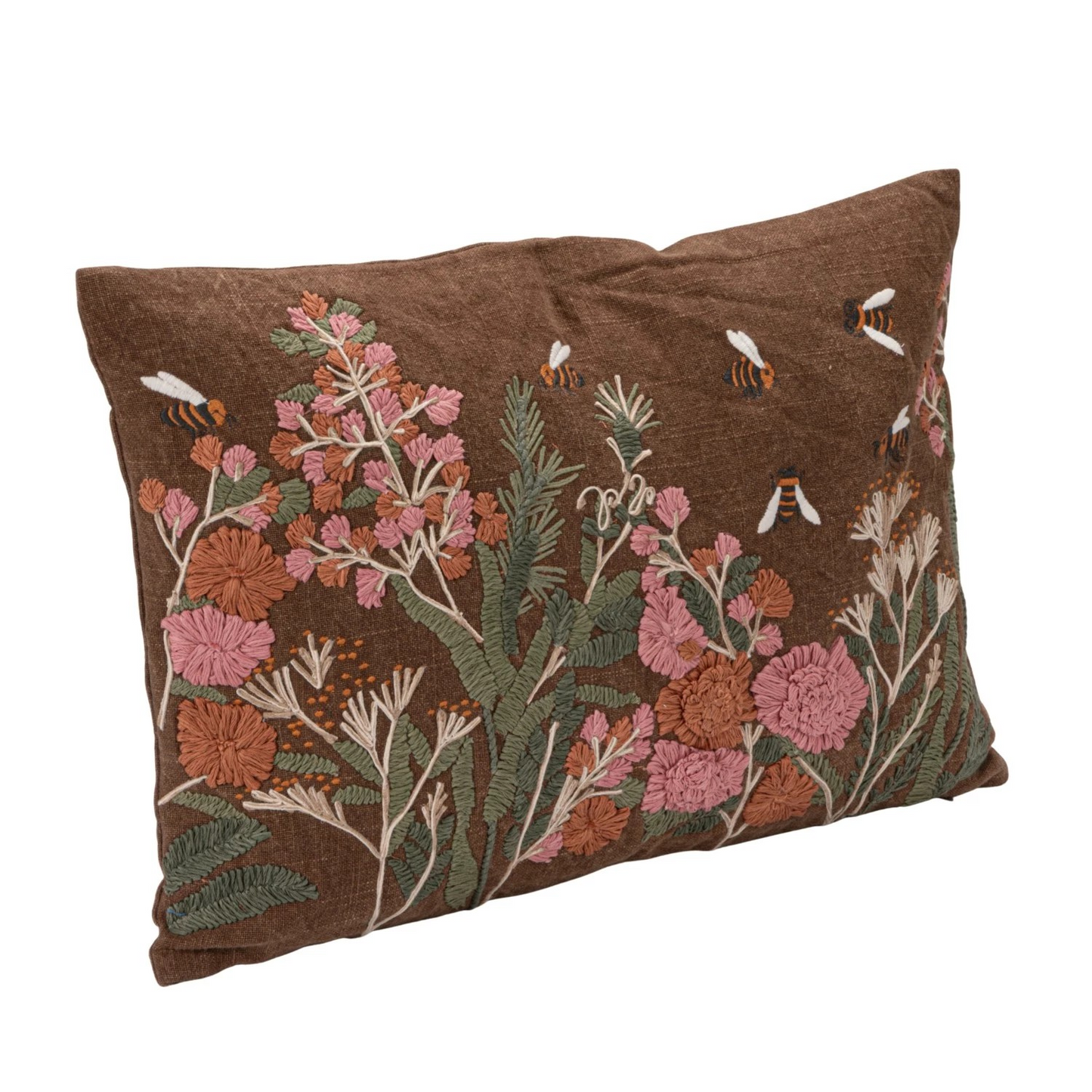Embroidered Floral Garden Pillow