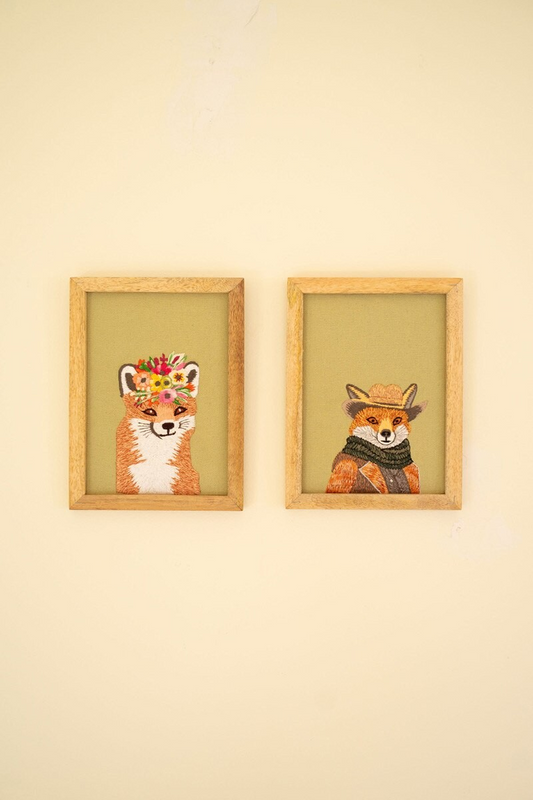 Framed Embroidered Foxes