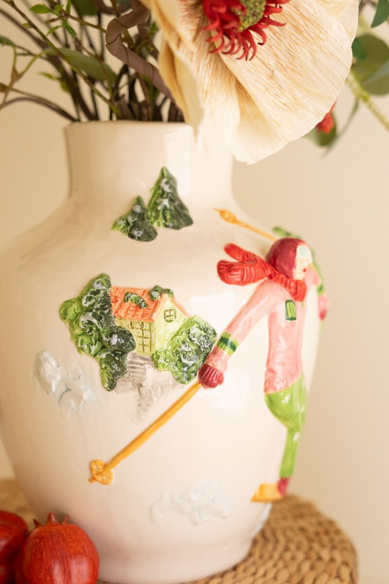 Nostalgic Ceramic Skier Vase