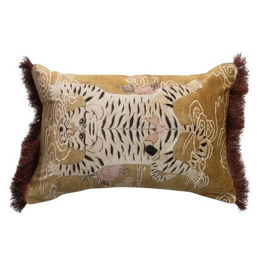 Gold Velvet Tiger Pillow
