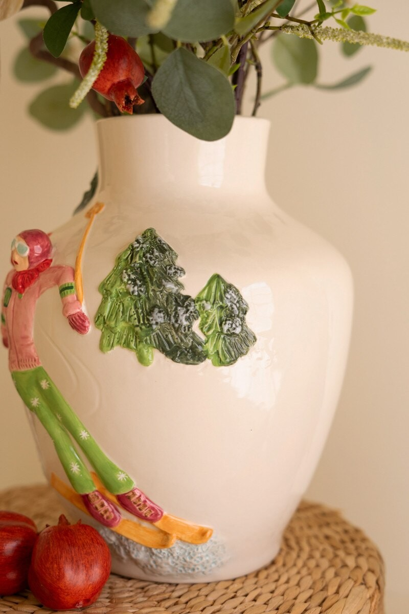 Nostalgic Ceramic Skier Vase