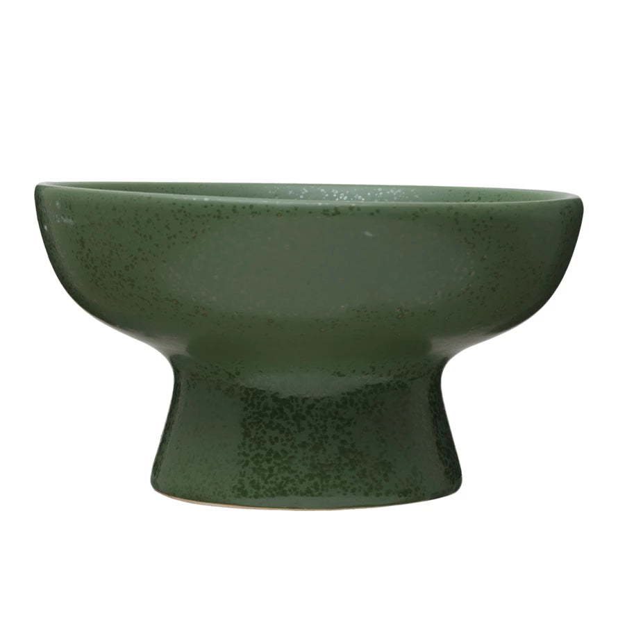 Green Stoneware Footed Bowl