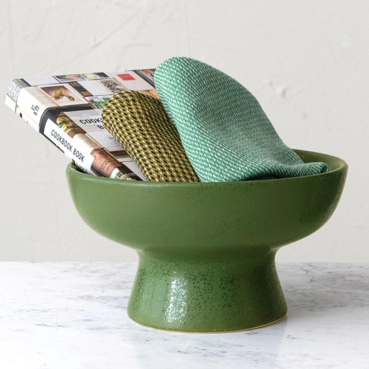 Green Stoneware Footed Bowl