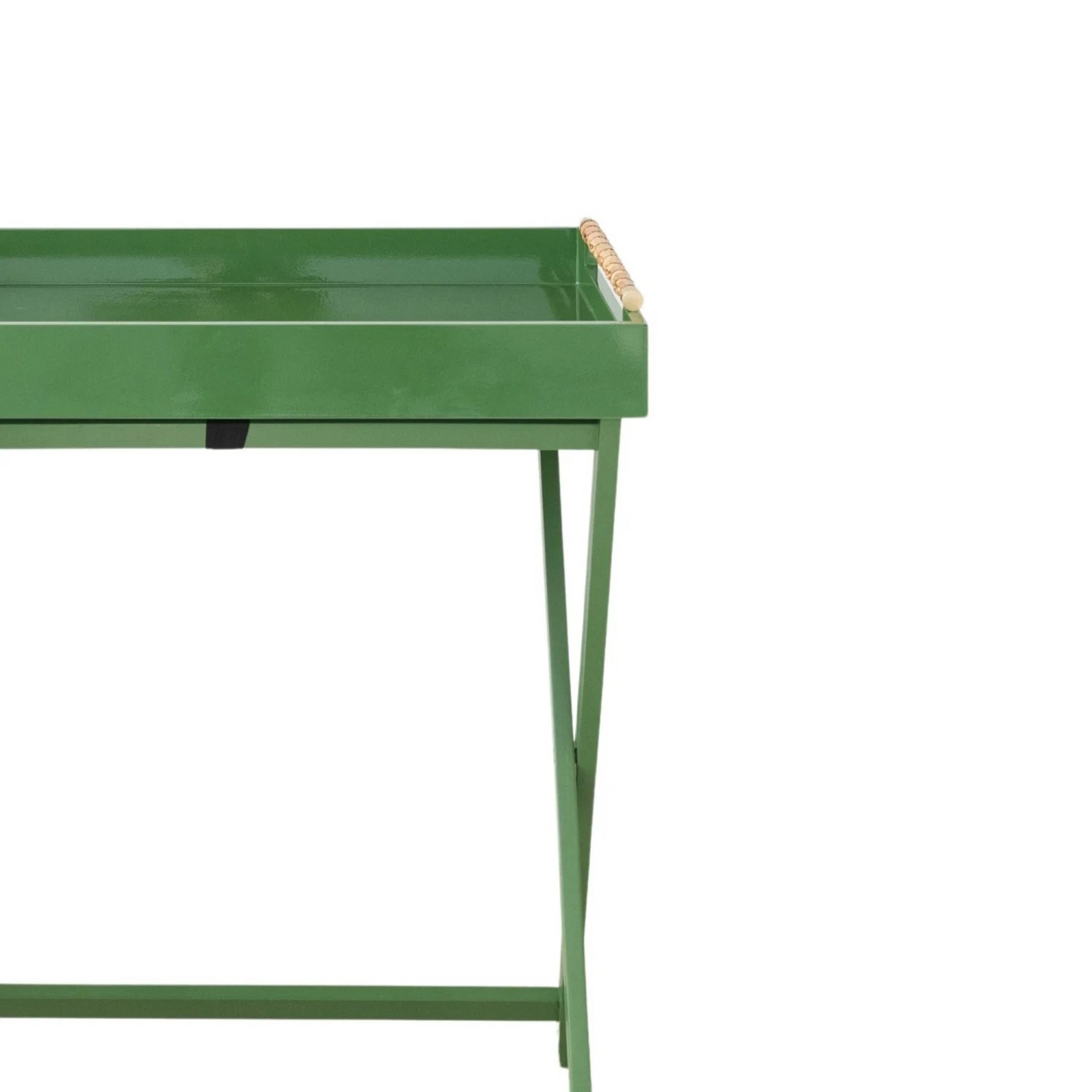 Green Lacquered Folding Table with Bamboo Handles