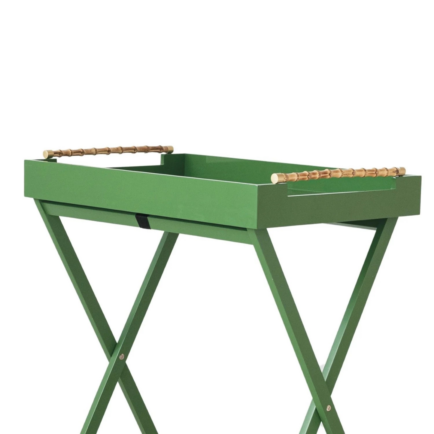 Green Lacquered Folding Table with Bamboo Handles