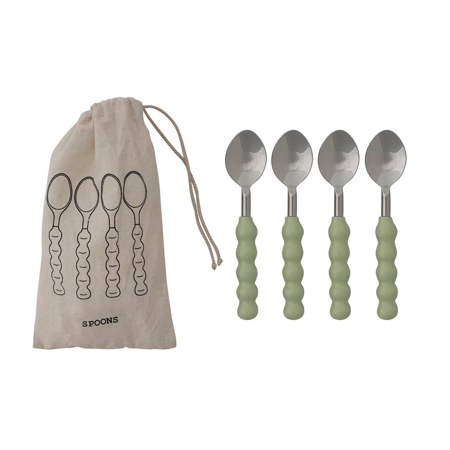 Set of Four Mint Enamel Spoons