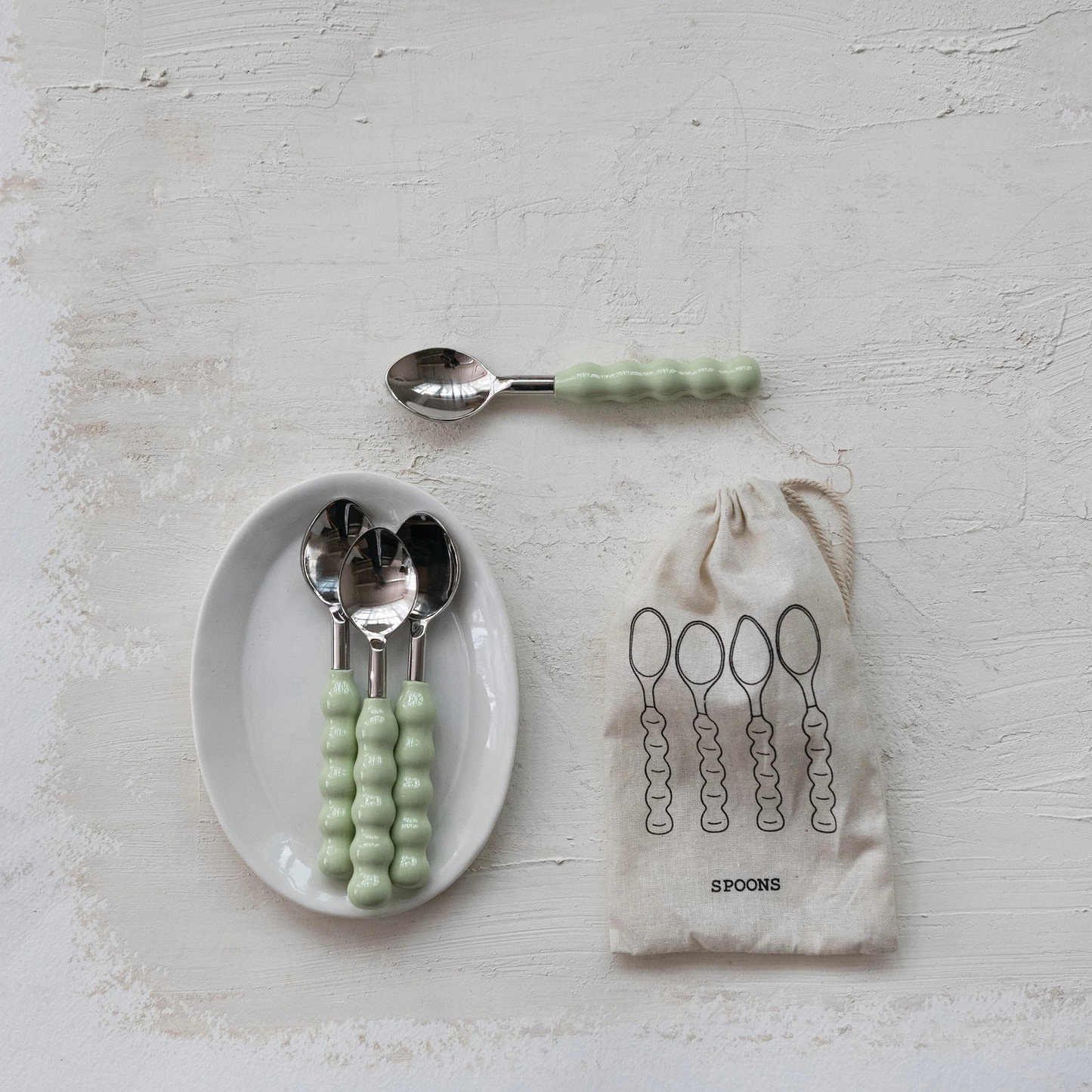 Set of Four Mint Enamel Spoons