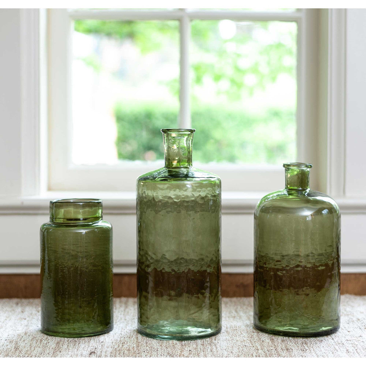 Hammered Green Glass Vase