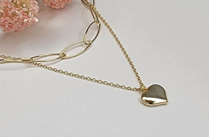 Layered Gold Necklace with Heart Pendant